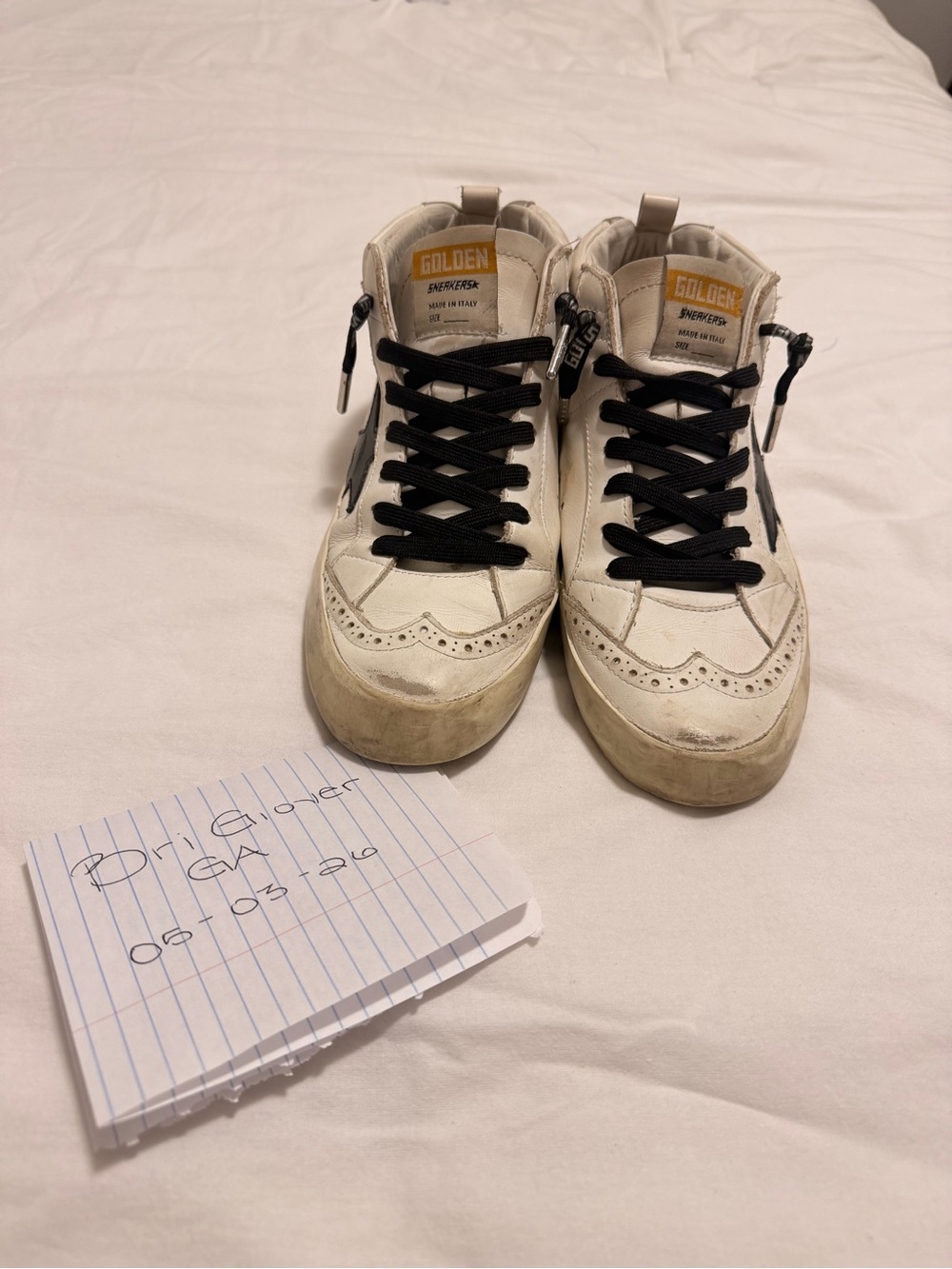 Golden Goose Off-White Leather High-Top Sneakers with Black Laces